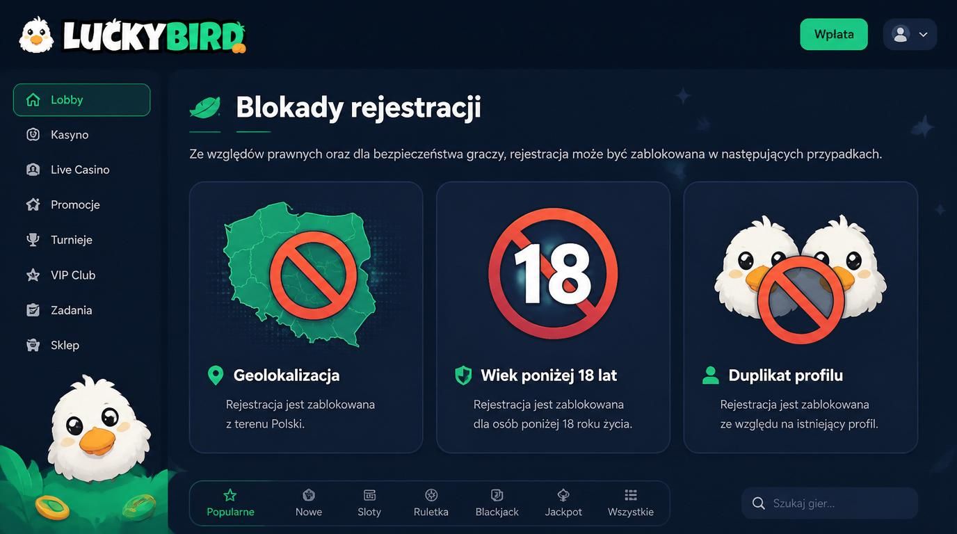 blokada rejestracji z powodu lokalizacji, wieku lub danych